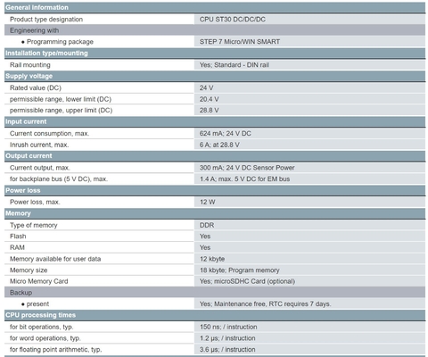 S7-200 SMART CPU ST30 STANDARD CPU 18DI/12DO
