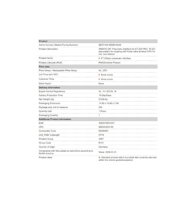 6ES7148-4EB00-0AA0 Interfaccia pneumatica 16 DO per automazione industriale e 100% originale