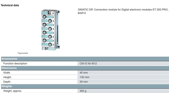 SIEMENS SIMATIC ET 200pro CM IO 8x M12 con SF LED Termine di pagamento T/T 6ES71944CB000AA0