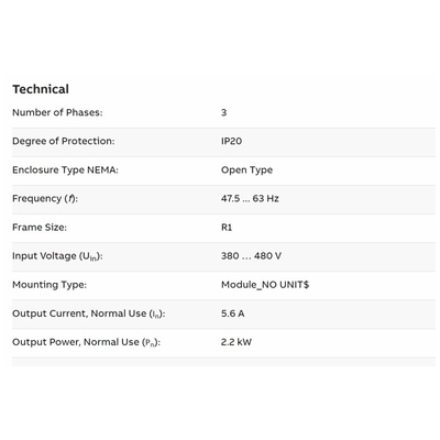 2.2KW 5.6A ACS355 Convertitore di frequenza e durevole per 3ABD0000058247 Azionamento delle macchine
