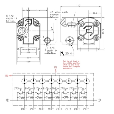 Distribuitore di flusso idraulico a 8 vie con valvole a sfera a 3 vie a 8 pressioni e blocco di manifold