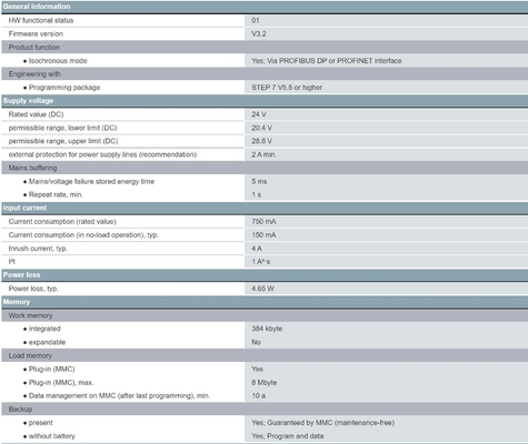 Eccellente 6ES7315-2EH14-0AB0 SIMATIC S7-300 CPU 315-2PN/DP con 384KB di memoria di lavoro